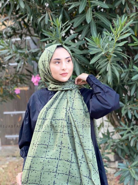 Zakiyah - Khaki Gemustert Baumwolle Hijab