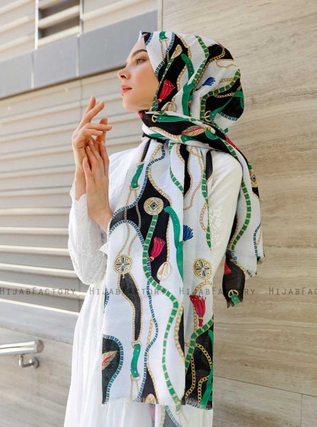 Zerline - Grün Gemustertes Hijab - Sal Evi